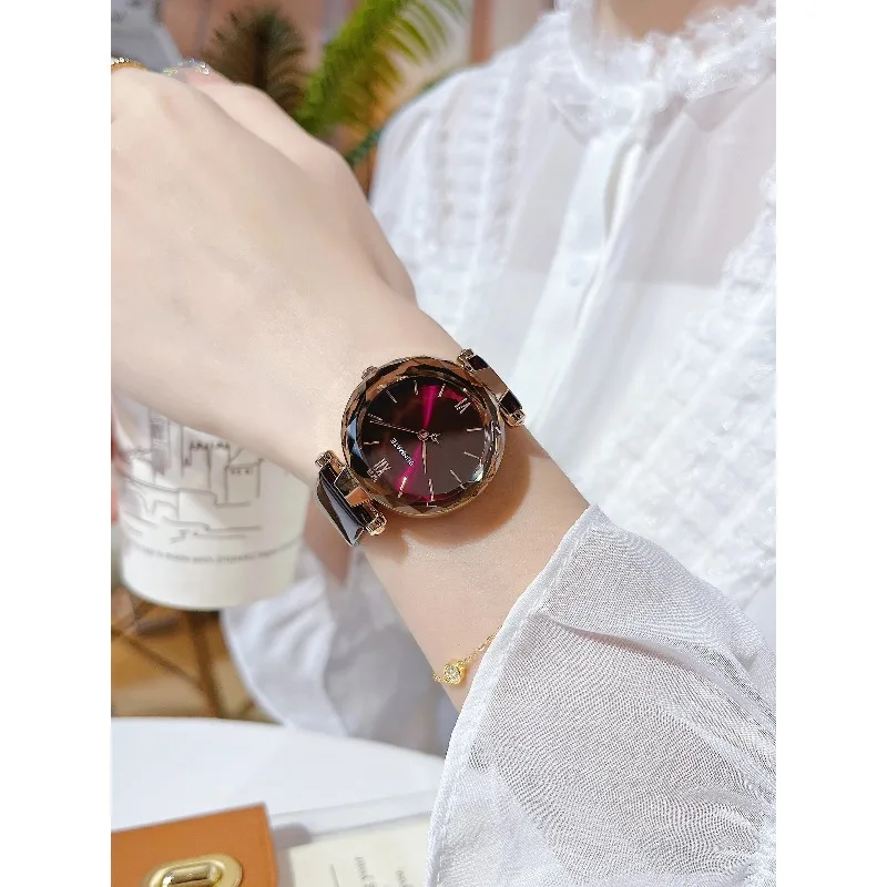 ساعة SUNMATE الفاخرة بحجر الراين، حركة كوارتز مستوردة، ساعة يد نسائية أنيقة وكاجوال مقاومة للماء، تتضمن صندوق ساعة مجاني