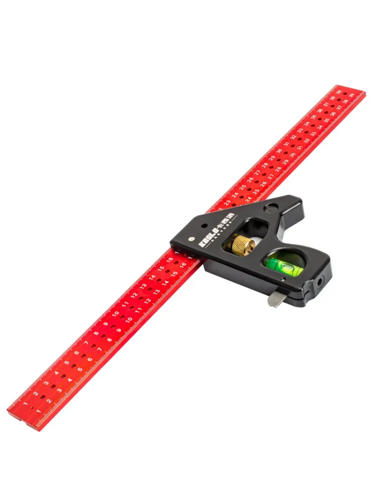 

Multi-functional Aluminum Alloy Right Angle Ruler with 90 and 45 Degree Moveable Limit for Woodworking