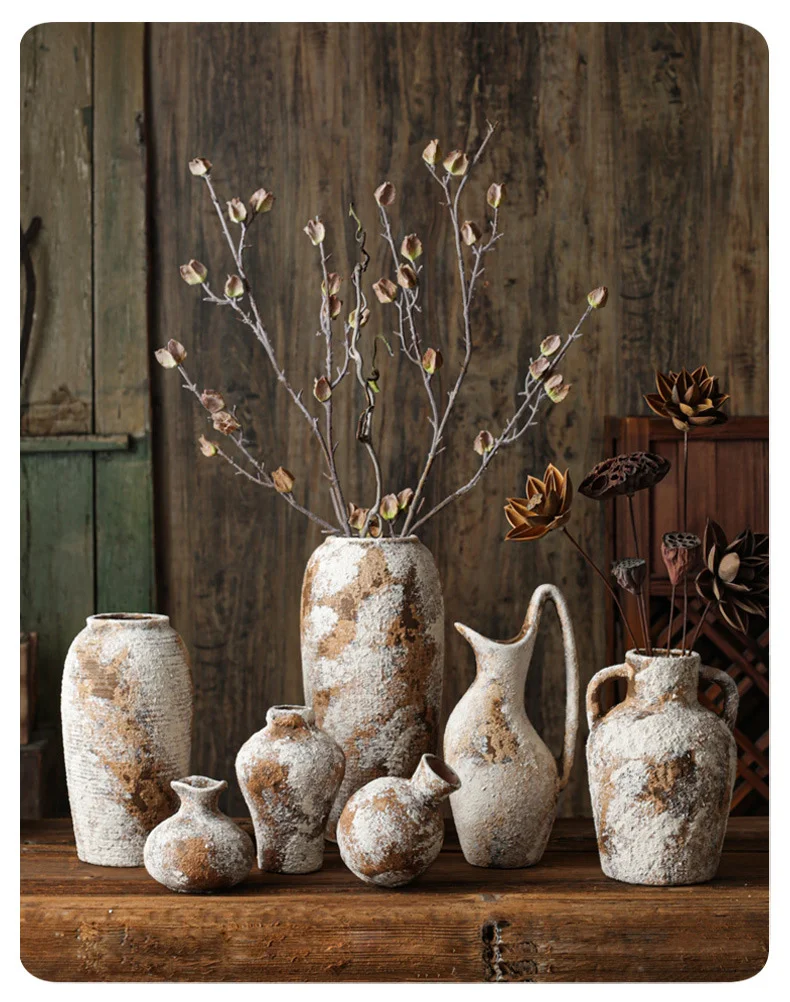 Retro Countryside Ceramic Vase Vintage Style for Home Decor Floral Arrangement - Artistic Pottery Vase
