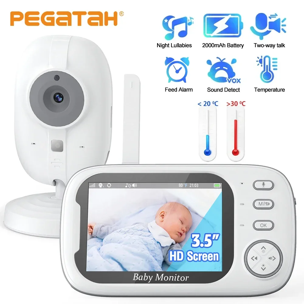 

Wireless Video Baby Monitor 3.5 inch Night Vision Temperature Monitoring 2 Way Audio Talk Baby Nanny Security Camera