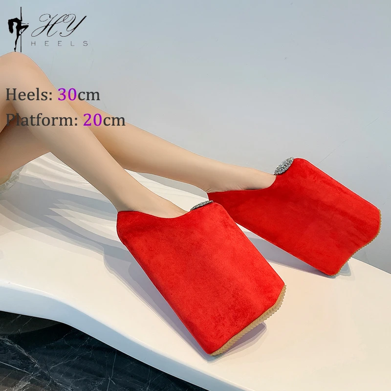 New Fashion 30cm Super High Heels Diamond Suede Women Pumps Round Toe Platform Thick Bottom Pole Dance Party Shoes