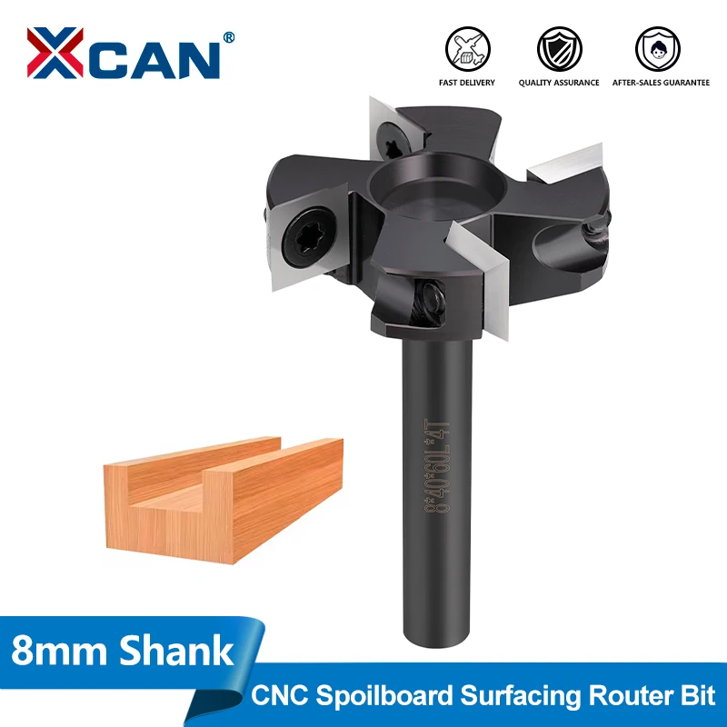 

XCAN 1pc 8mm Shank CNC Spoilboard Surfacing Router Bit 4 Flute Wood Planer Bit Instert Carbide Slab Flattening Router Bit