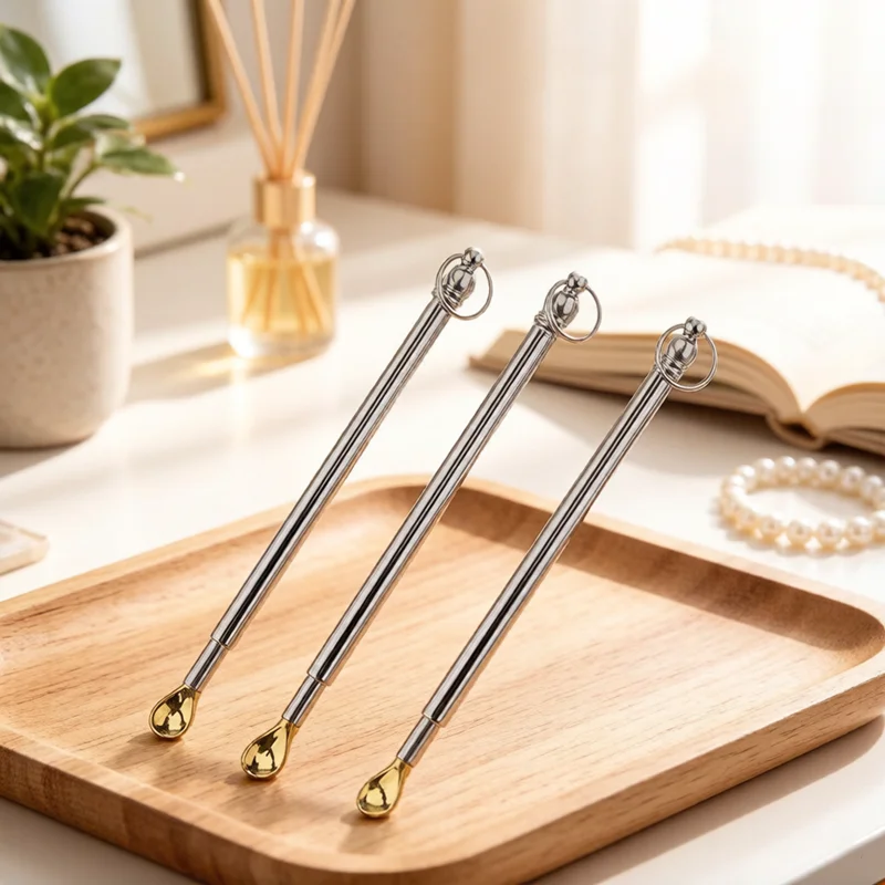Mini Scalable Brass Ear Spoon Ear Wax Remover Curette Creative Portable Ear Cleaning Tool With Keyring Pendant Reusable Travel
