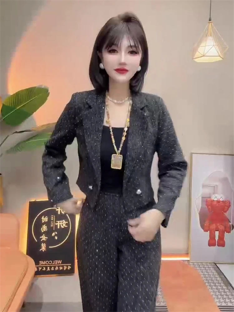 

2023 весенний новый модный комплект высокого класса, женский универсальный пиджак, утягивающая короткая юбка/повседневные брюки, комплект из двух предметов