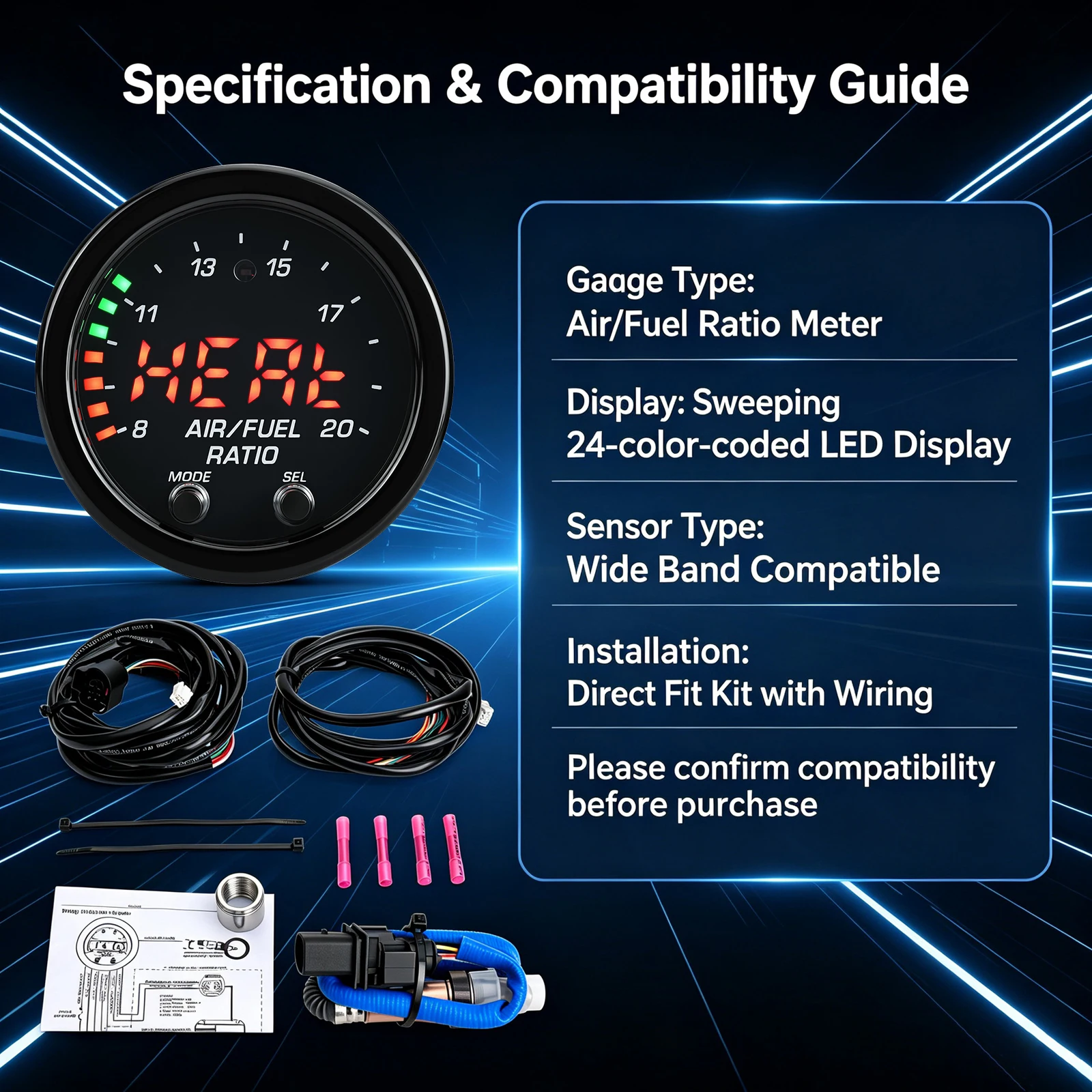 52mm Air Fuel Ratio Gauge Kit 30-0300 X-Series LSU 4.9 0258017025 Wideband Oxygen Sensor AFR Controller For Racing Engine Tuning