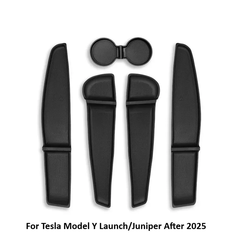 테슬라 모델 Y 주니퍼 2025 차량 도어 수납 패드 5PCS TPE 중앙 제어대 컵홀더 매트 정리 트레이 자동차 액세서리