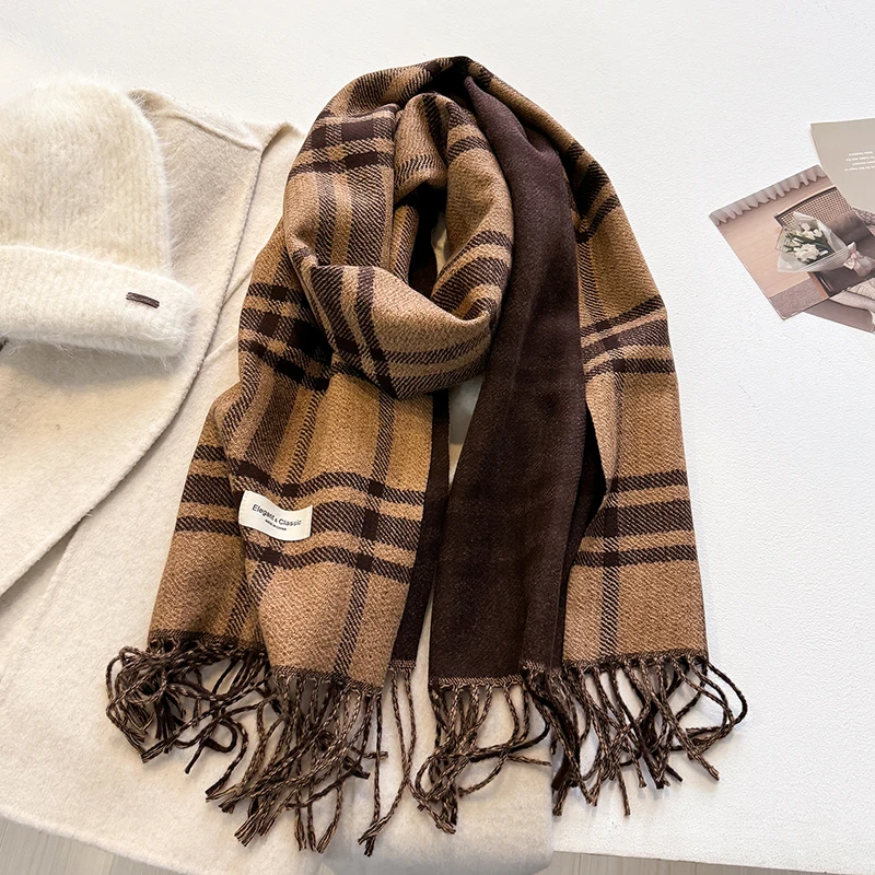 

Зимнее тепло, роскошные бренды, классический английский стиль, женский шарф, модные клетчатые двусторонние шарфы, шали с кисточками, пашмина, женские