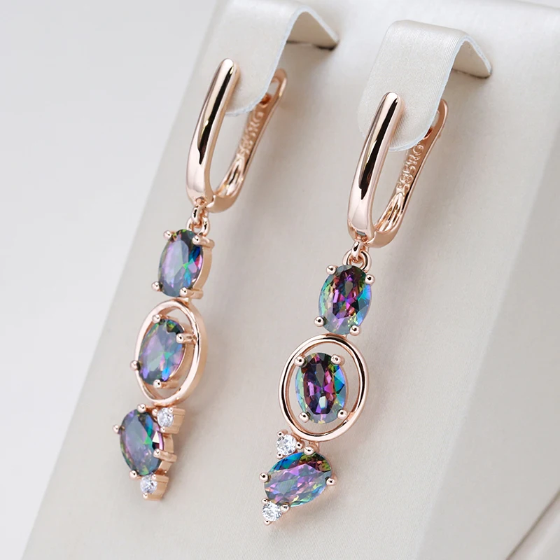 Kinel New 585 Rose Gold Color Women Drop Earrings Unusual Colourful Natural Zircon Fashion Long Earrings Daily Vintage Jewelry