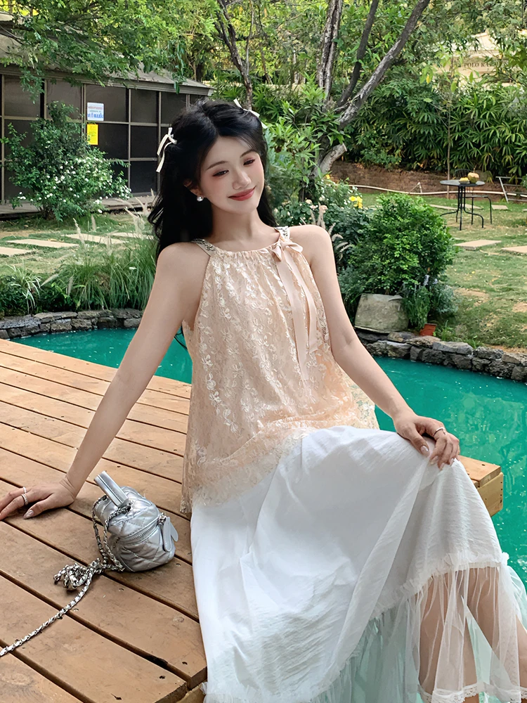 

Summer New Fashion Doll Shirt Elegant Drapey Skirt Sweet Versatile Two-Piece Set 2026 New Women's Style Polyester