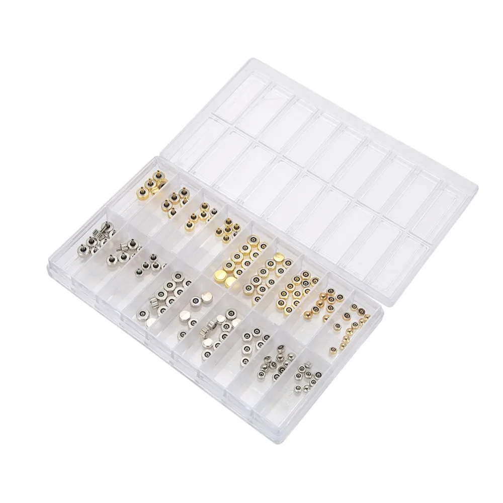 Juego de piezas de corona de reloj de cobre portátil, cúpula dorada, cúpula plateada, surtido de corona de reloj, relojero de repuesto