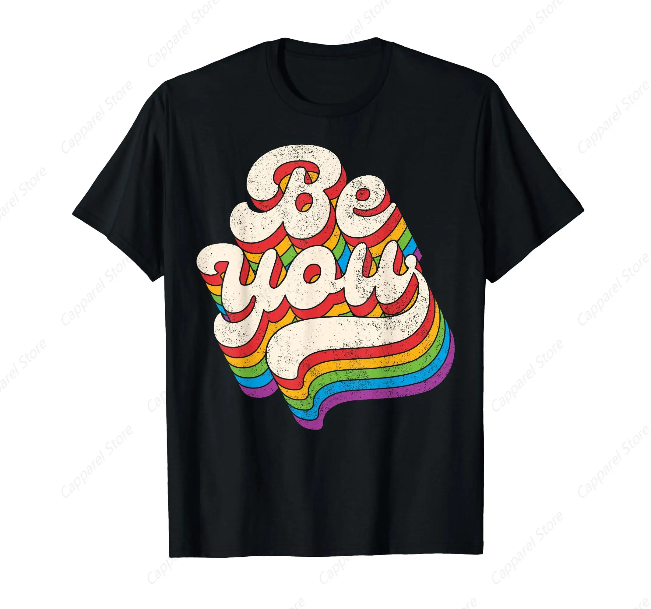 LGBTQ Be You Gay Pride LGBT Ally Rainbow Flag Retro Vintage T-Shirt