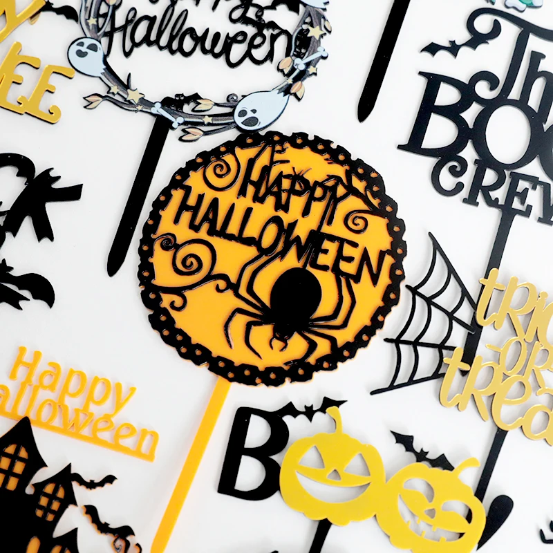 5pc Halloween Cake Decorations Witch Castle Pumpkin Bat Spider Ghost DIY Double Acrylic Cupcake Topper Halloween Party Supplies view 3