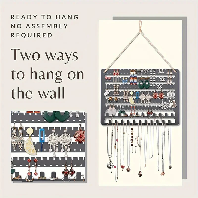 

Wooden Hanging Jewelry Wall Mounted Necklace Earrings Display Stand Ear Studs Holder Storage Rack Home Decoration