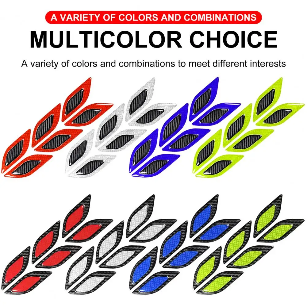 6Pcs Car Reflective Tape Anti-Scratch Carbon Fiber 3D Car Safety Warning Sticker Tape Film Decor Decals Vehicle Supplies