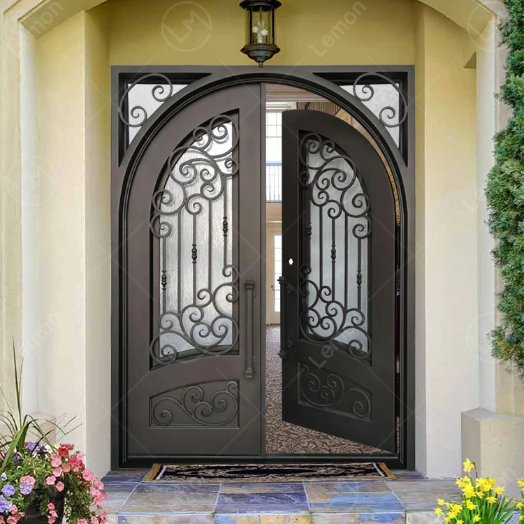 Custom Arched Wrought Iron French Design Anti-Theft Exterior Door 36x80 for Main Entrance USA Standard Front Entry Villas