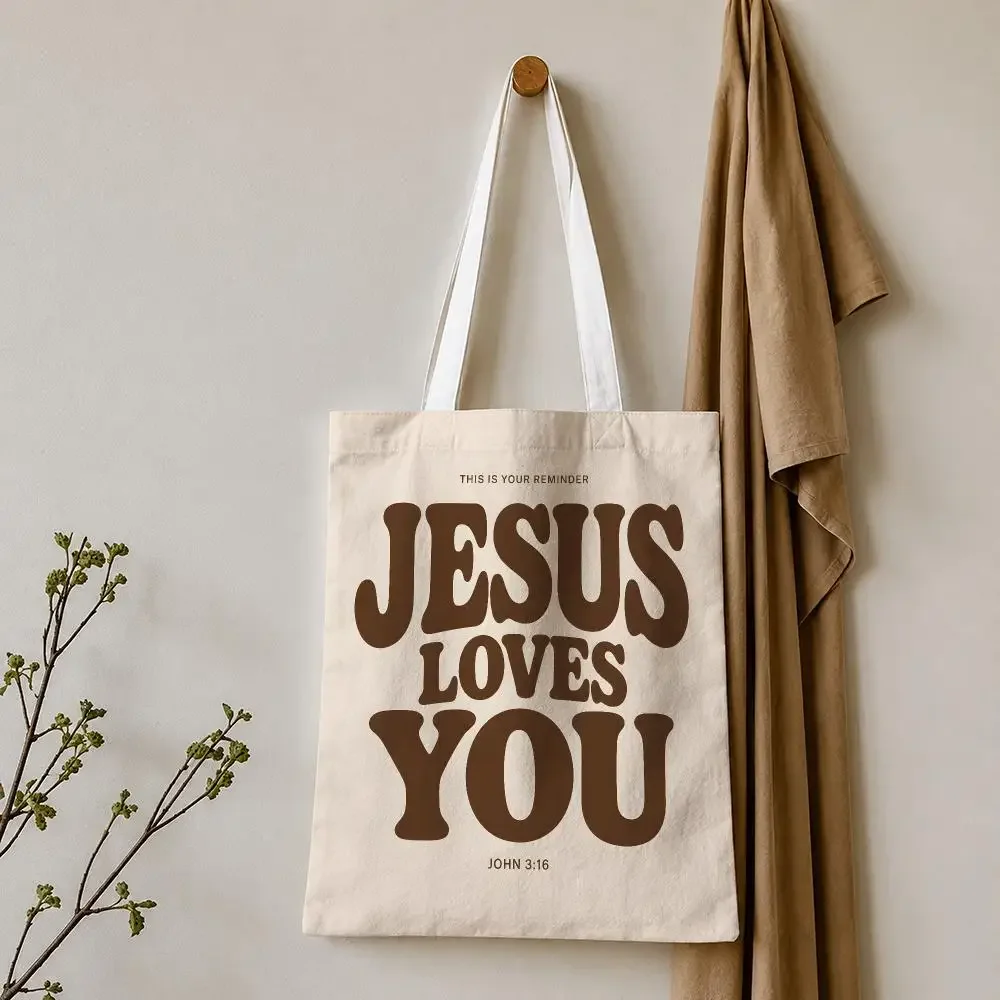 Christian Faith Bible Verse Typography Storage Bags Tote Bag Reusable Shoulder Shopping Foldable School Work Travel Daily Use