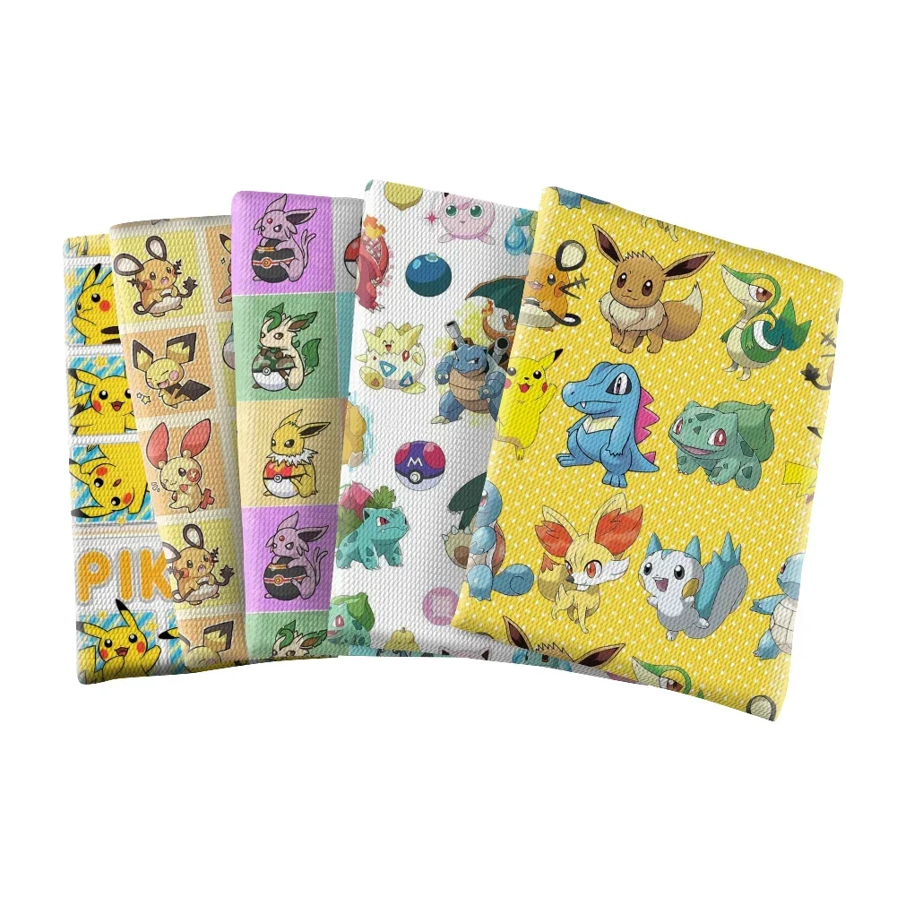 

Cartoon Japanese Pikachu Pokemon Pattern Printed Bullet Textured Liverpool Patchwork Tissue Kids home textile