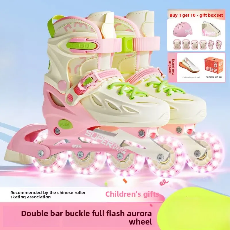 Kids Adjustable Inline Roller Skates Size 32-35 Pink with Helmet Protective Gear Bag for Ages 6-12 Beginner Sports 인라인 스케이트