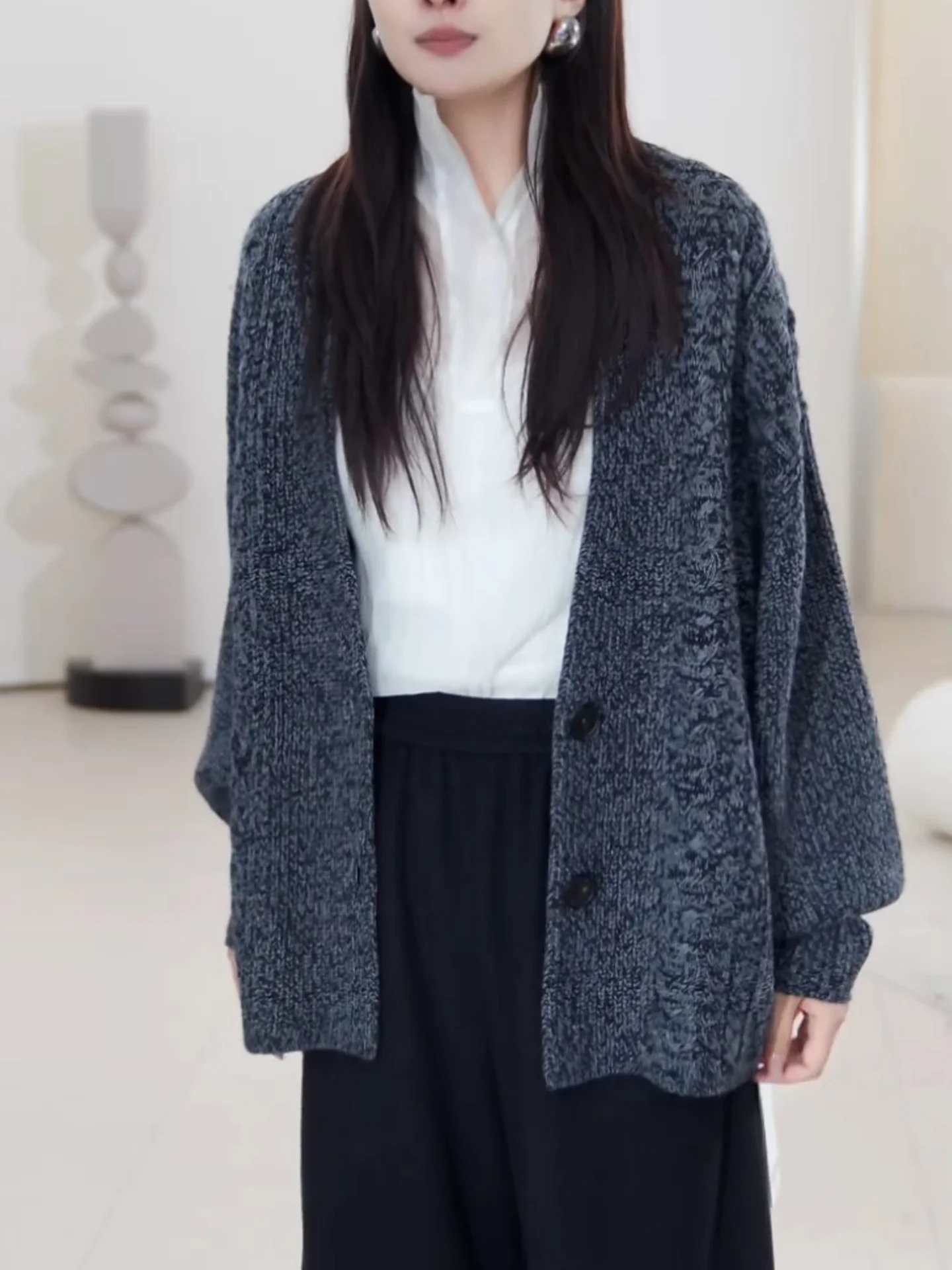 

Ele Oversized Vintage Sle k ey Sweater Coat Women's Open Cardigan Top Korean Sle Loose Fit Long Sve V-Ne