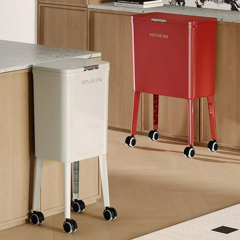 

Large Capacity Kitchen Trash Can Lid Automatic Touchless Step Pedal Tall Rolling Wheels No Bend Home Household Bolsas Basura