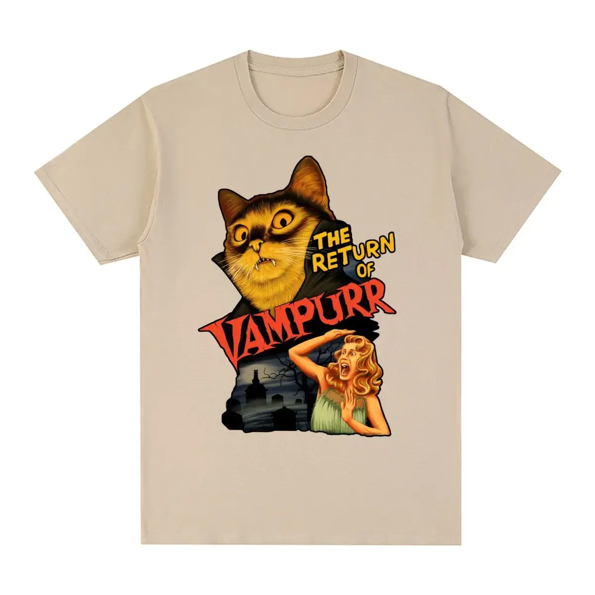 

The Return Of Vampurr Cat Vintage T-shirt Horror Halloween Cotton Men T shirt New Tee Tshirt Womens Tops