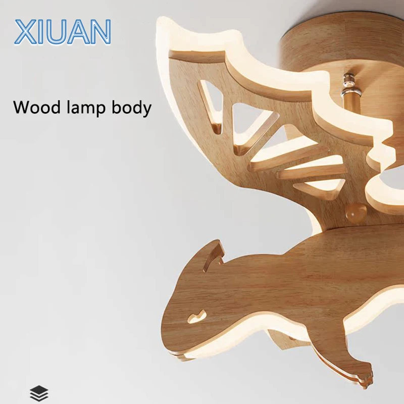 Nature Nordic Wood Dragon Ceiling Lamps Nursery Room LED Ceiling Light for Children Bedroom Kids Baby School Creative Animal