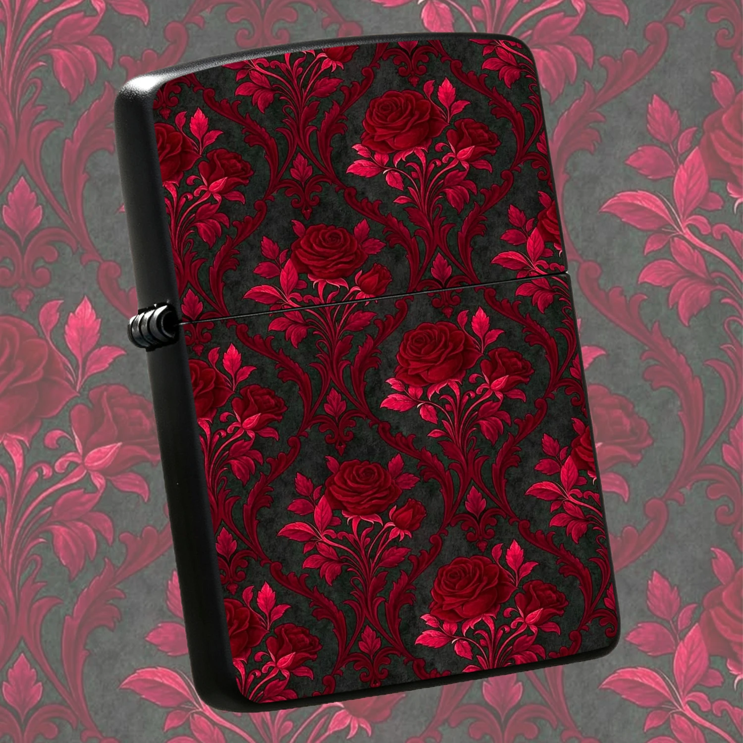 Vintage Deep Red Rose Damask Pattern Lighter, Exquisite Full Print Design, Suitable For Daily Commute Outdoor Trips And All Scenes, Ideal Sweet Gift For Lover And Friends, Delicate Texture With Elegant Romantic Vibe, Practical And Decorativ
