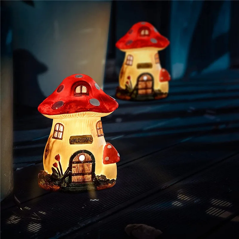 Mushroom House Solar Lamp Ornaments Resin Handicraft Craft Christmas Gifts Garden Decoration Porch TV Cabinet Desktop Ornaments