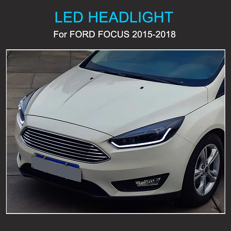 مجموعة مصابيح أمامية ليد لفورد فوكس ، مصابيح أمامية متحركة ، التوصيل والتشغيل مع DRL ، من من من من من من من نوع X