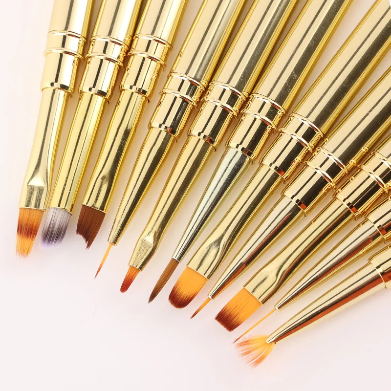 Golden Metal Rod Nail Art Pen Brush Coloring Pen Large Square Round Light Therapy Pen Halo Pen Nail Drawing Pen Flower Pen