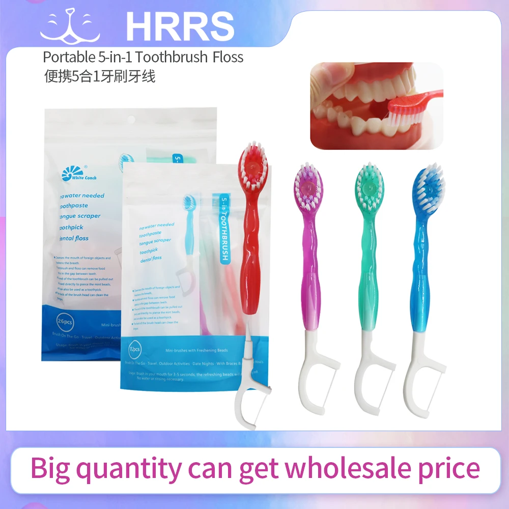 

12/26pcs Portable 5-in-1 Toothbrush Dental Floss Disposable Toothbrush For Oral Cleaning