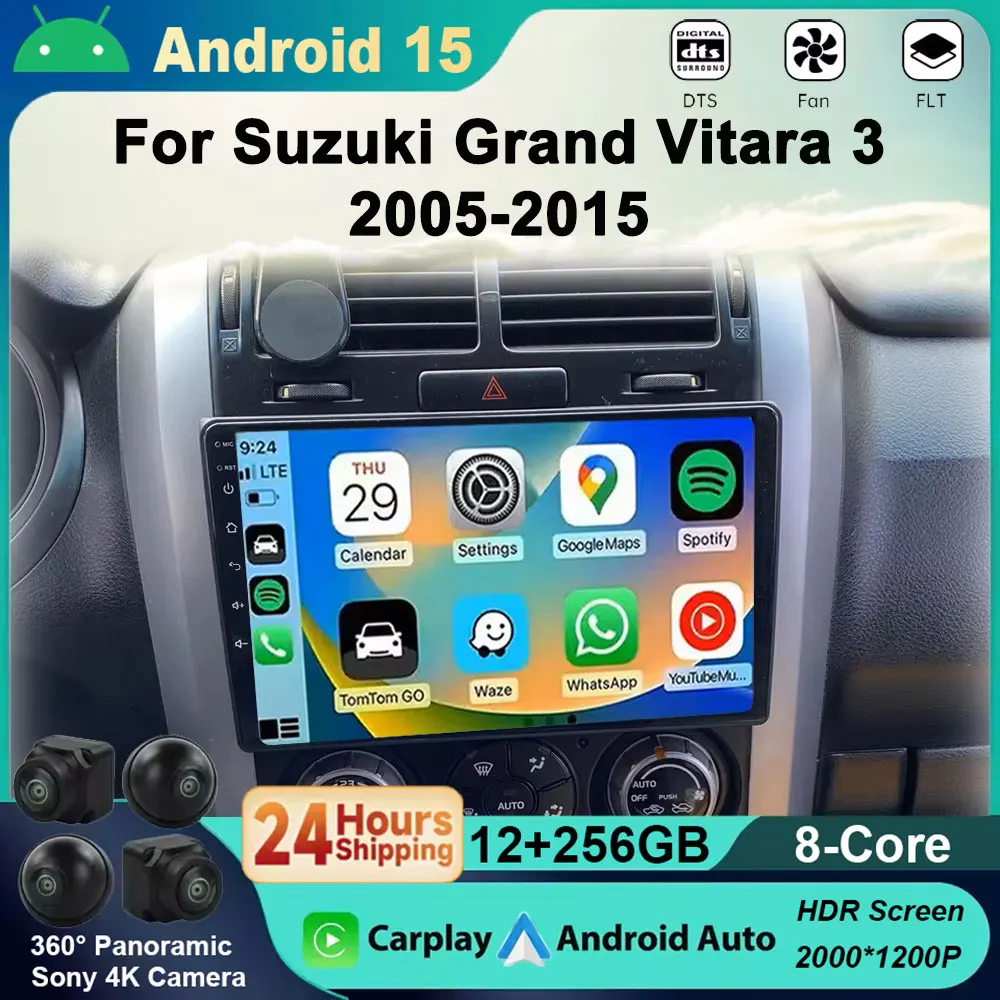 

Автомобильное радио Android 15 для Suzuki Grand Vitara 3 2005 2012 2013 2014 2015 Мультимедийная навигация GPS Carplay Авто головное устройство 4G WIFI