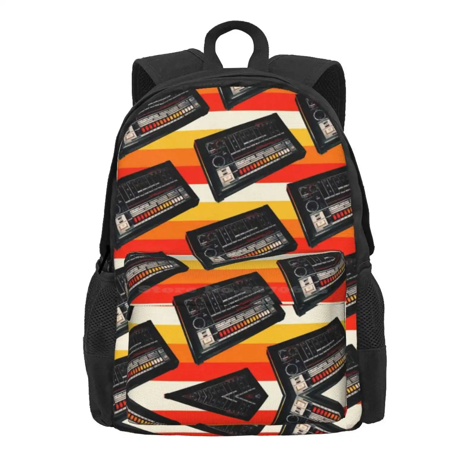 Roland 808 Pattern Stripes Hot Sale Schoolbag Backpack Fashion Bags Drums Hip Hop Retro Drum Machine 808 Roland Bass 1980S