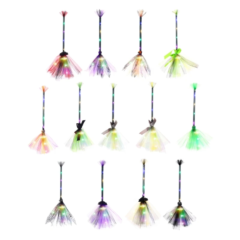 Halloween Decorations Witch Broom with LED Lights Props Children Cosplay Gift