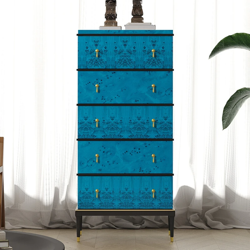 

Italian luxury chest of drawers bedroom solid wood storage storage side cabinet blue tree tumor wood grain living room storage