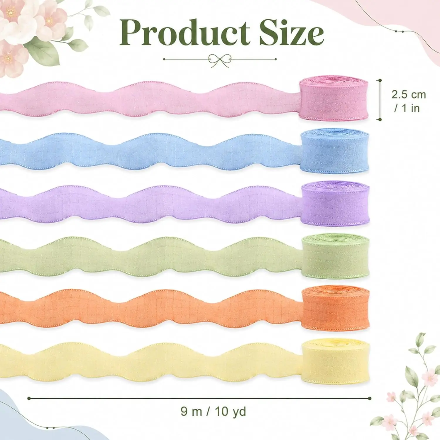 6 Roll Colorful Chiffon Silk Ribbon, Pastel Ruffle Ribbon, Polyester Fabric Trim for Sewing Making Crafts Party Decoration DIY