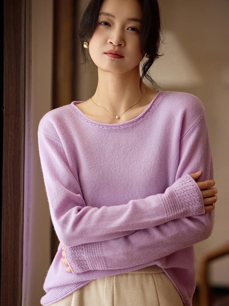 

TLOML Women's Wool Sweater Spring Autumn O-neck Long Sleeve Pullover 100% Merino Wool Knitwear Basic Simple Casual Style Tops