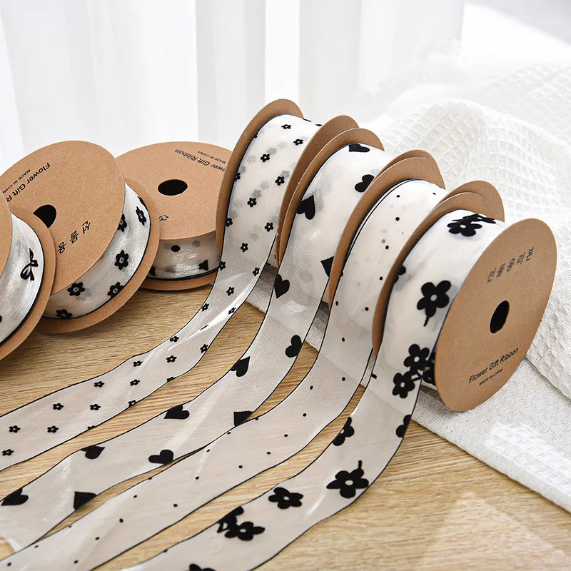 10Yards 4CM Black Printing Beige Ribbon Flower Gift Box Packaging Wrap Bowtie DIY Clothing Straw Hats Decoration Tape