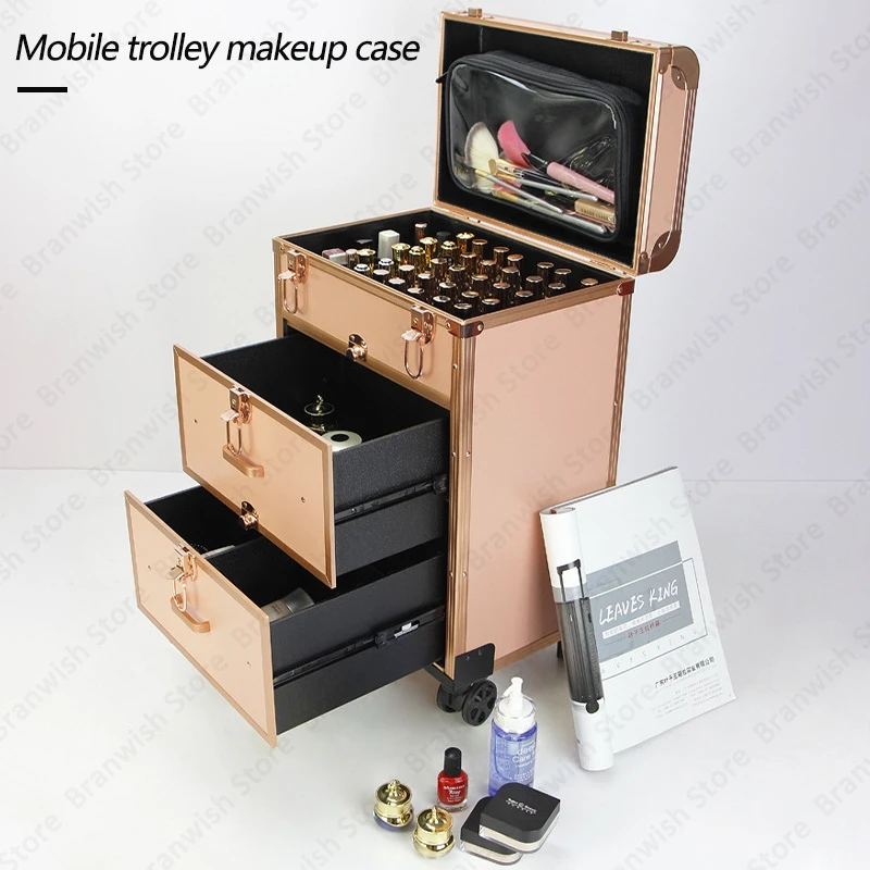 Cosmetics Nail Trolley Case Professional Rolling Makeup Train Case Waterproof Makeup Organizer Travelling Case Cosmetics Storage