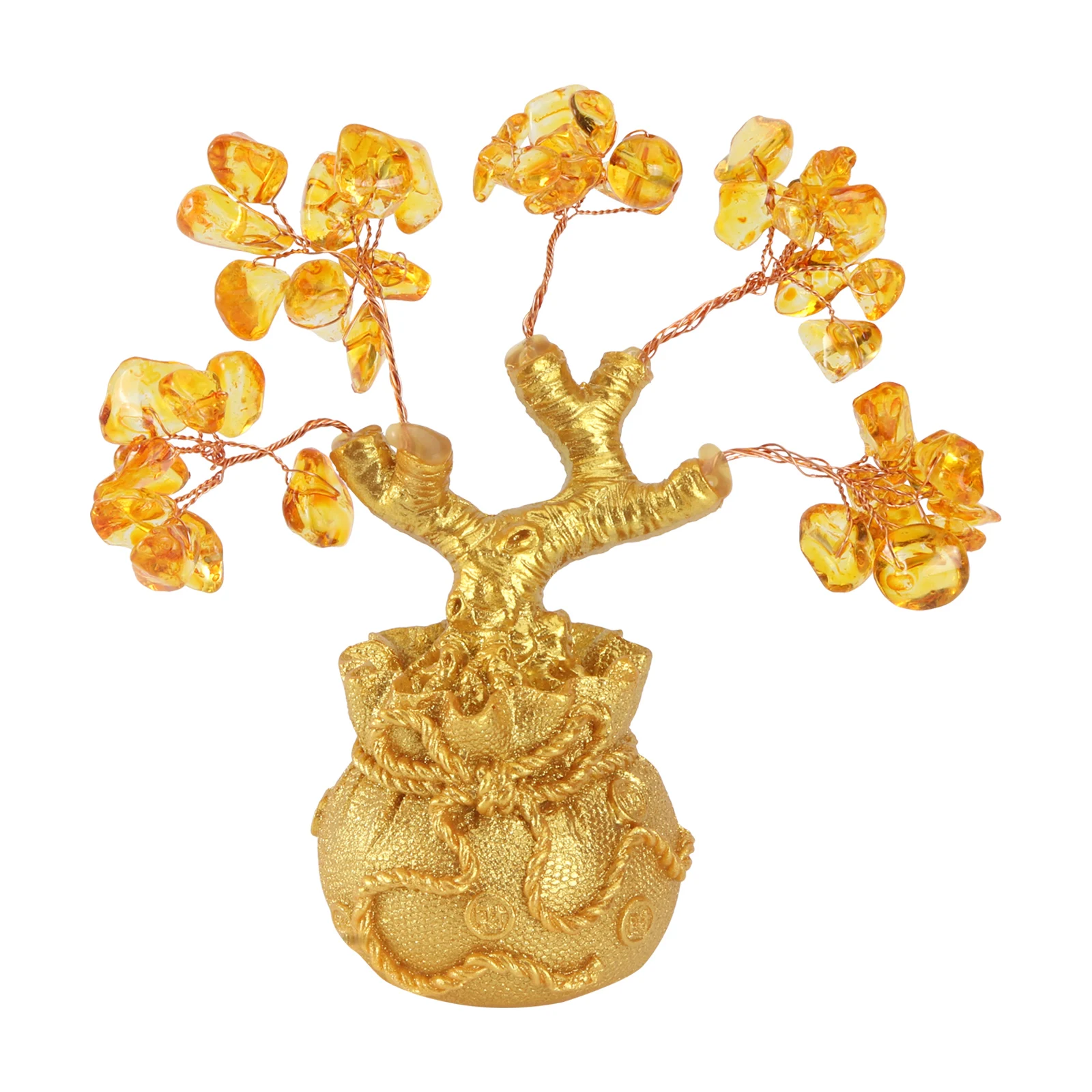 

1Pcs Yellow Citrine Fortune Tree Desktop Decoration Bonsai Indoor Garden Ornament Lucky Money Tree Citrine Bonsai Decor
