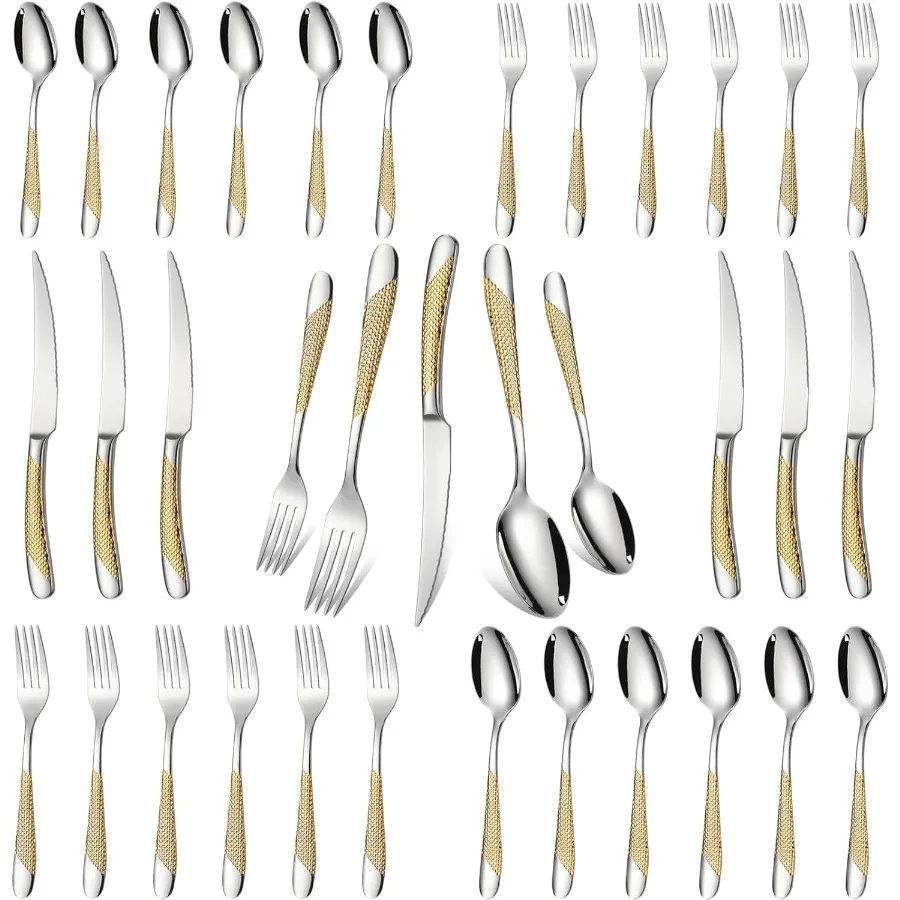 

Silverware Set of 30 Stainless Steel Flatware Set Service for 6 Includes Knives Spoons Forks Kitchen Utensil Cutlery Sets For H
