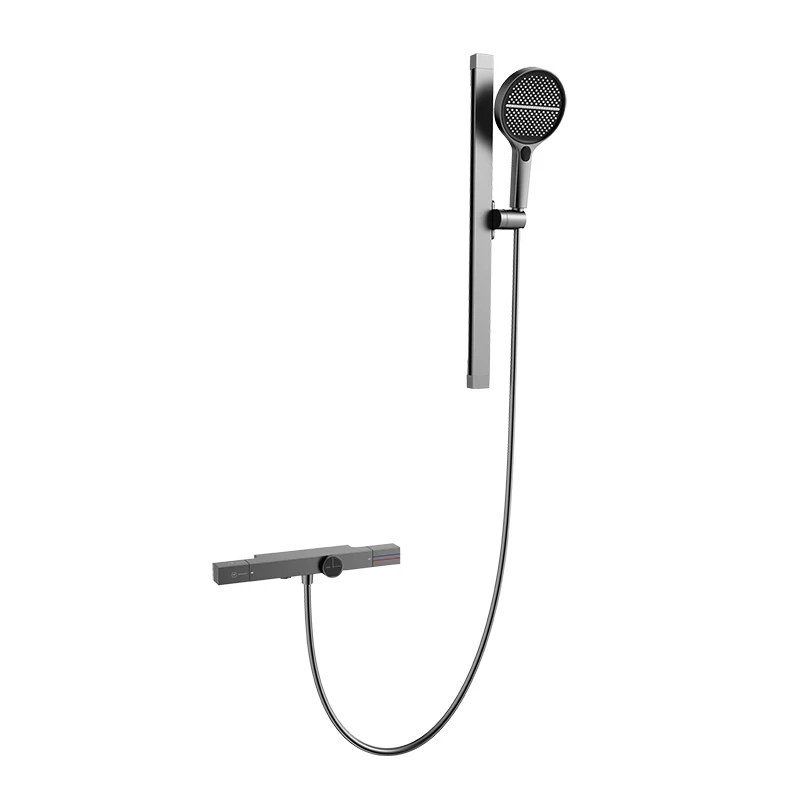 Wall Mounted Shower Tub Faucet Set with Sprayer Rain Shower System with Handheld Shower Bathroom Hot Cold Mixer Valve Gray