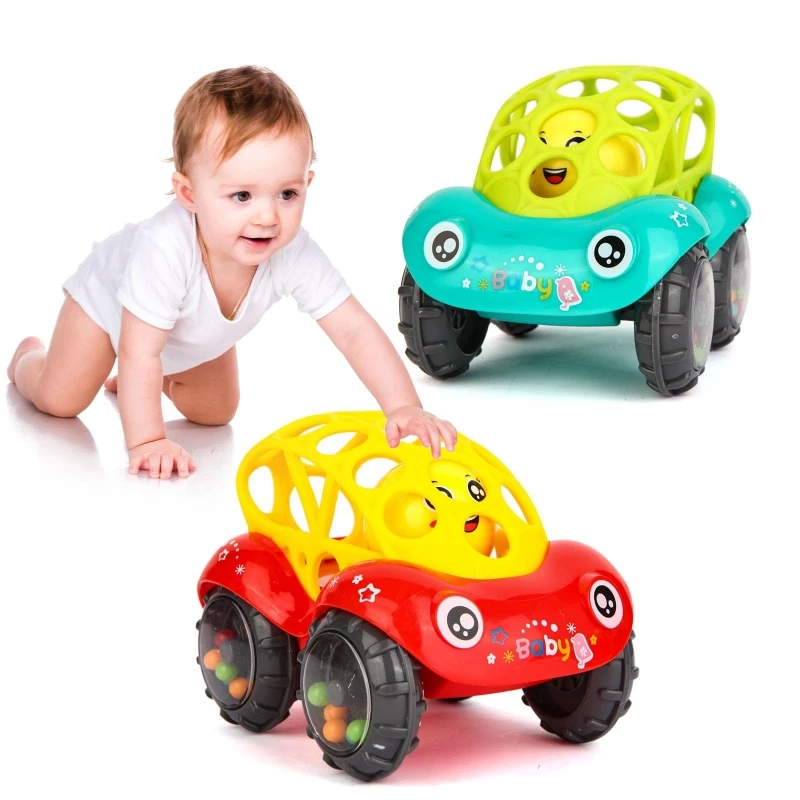 Toy Cars for Toddlers Rattle & Roll Car Hand Grasp Rattles Ball Soft Rubber Car 0-12 Months Babies Toys Mobile Bell Rings Toys