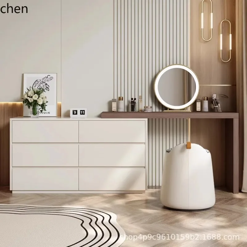 e1- Dressing Table and Chest of Drawers Integrated Solid Wood Bedroom Simple Modern Bedside Extendable Storage Makeup Table
