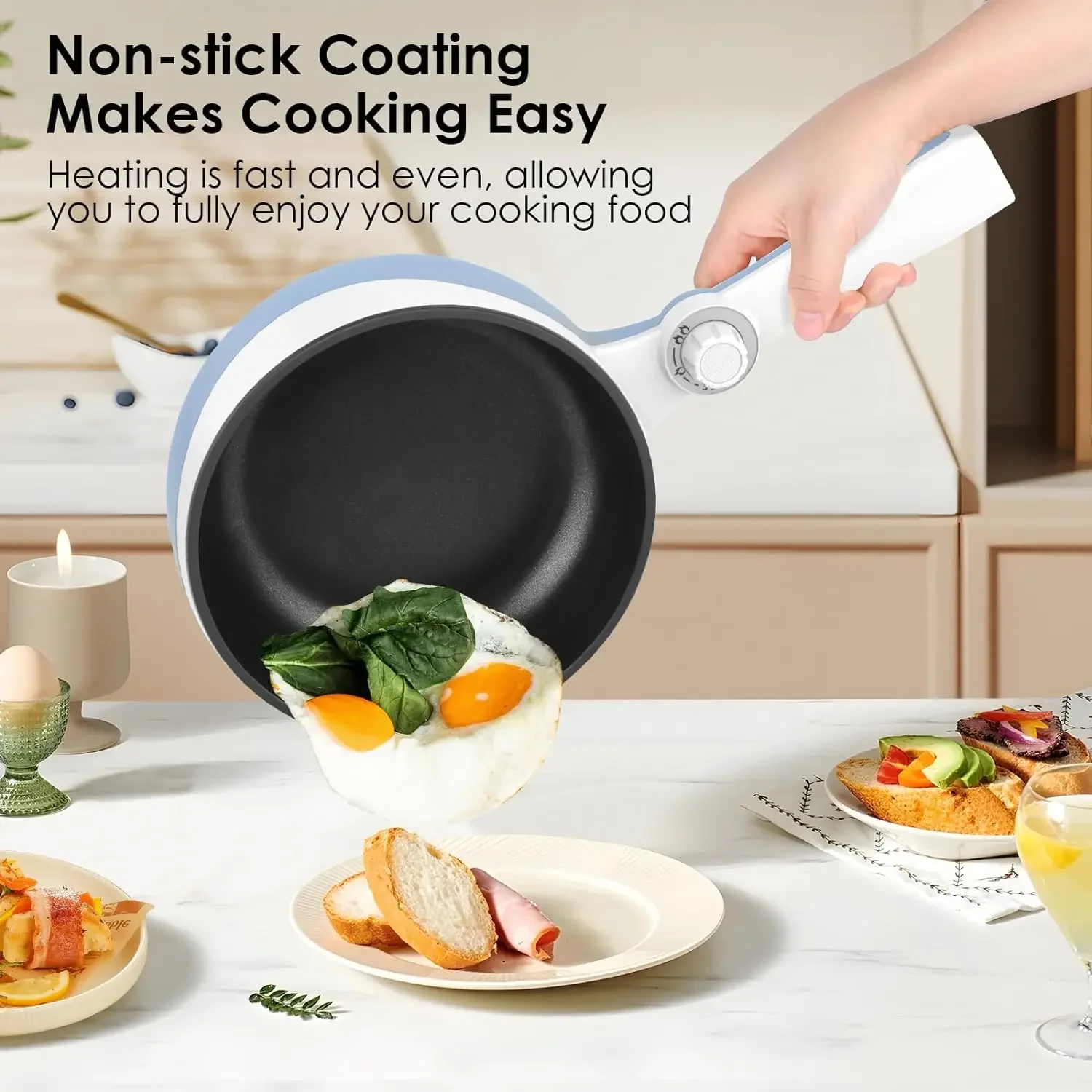 2024 NEW 1.7L Mini Electric Skillet Portable Nonstick Sauté Pan w/ Power Adjustment, Rapid Ramen Cooker Travel Multicooker