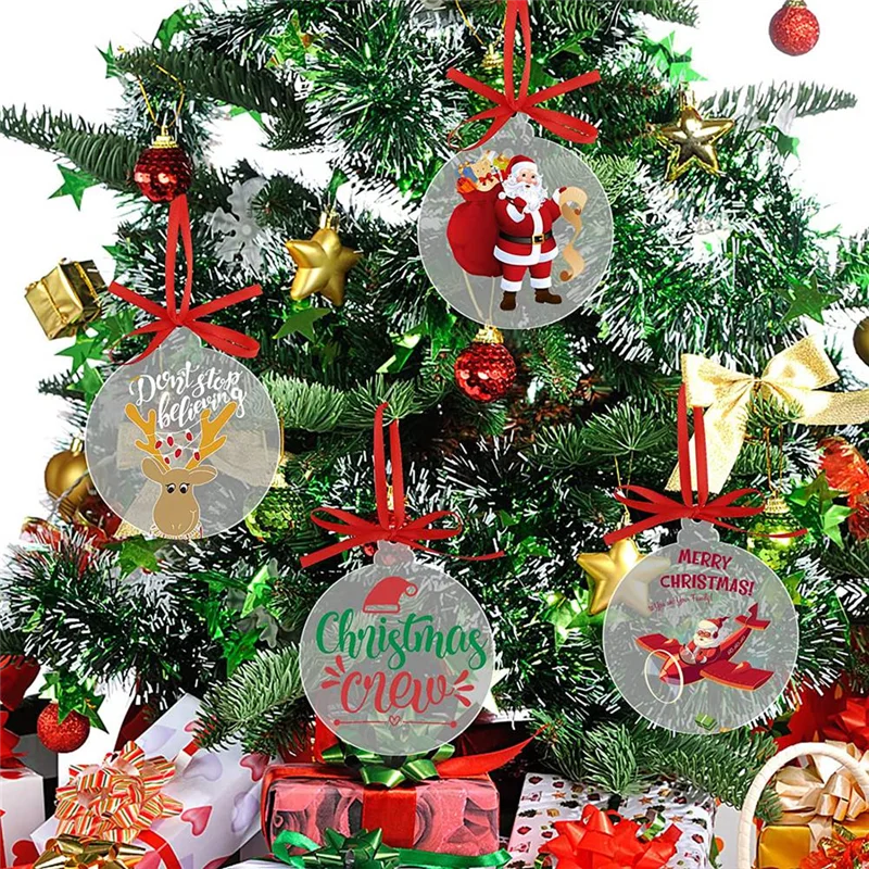 72 Pcs 3.5Inch Acrylic Ornament Blank with Holes Round Acrylic Christmas Ornaments Bulk for Holiday Decorations Type 3