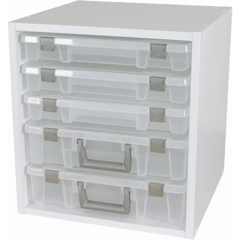 مكعب تخزين الفنون والحرف اليدوية مع 6 قضبان صندوق منظم إمداد أبيض قابل للتخصيص مع فتحات محفورة مسبقًا