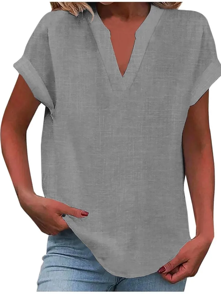 

Casual Office Holiday Shirt Female Fashion Short Sleeve V Neck Pullover Shirts Tops For Women Summer Womens Clothing New 2025