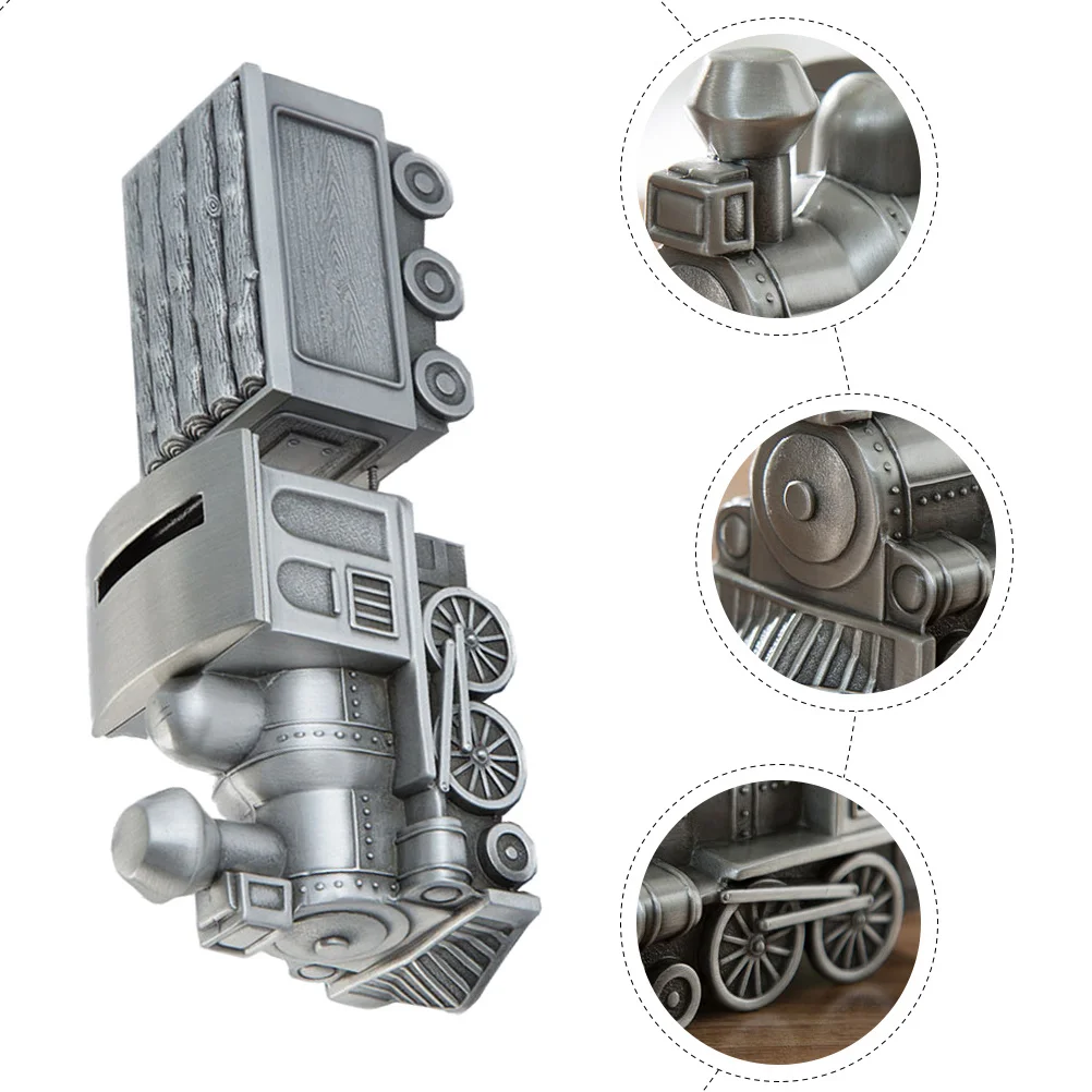 1 個の電車の形をした貯金箱クリエイティブなお金入れ子供の日のギフトホームデスクトップ装飾品コイン収納瓶グレー