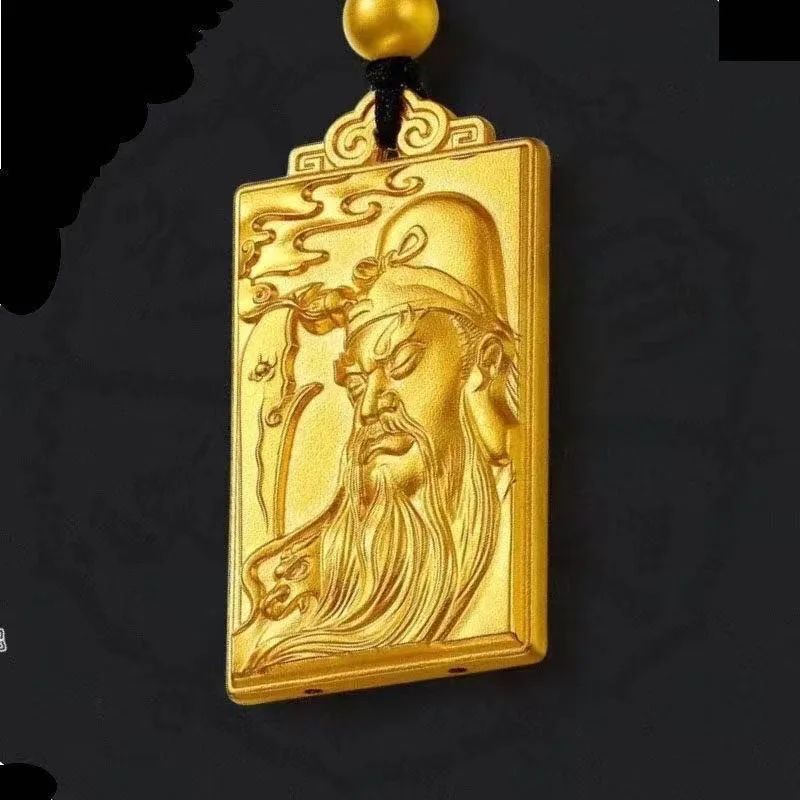 

AU999 24K Gold Guan Yu Pendant | Traditional casting, Guan Yu in stern stance, detailed armor, majestic style